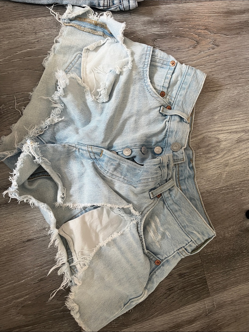 Levi's Light Blue Distressed Button-Fly Jean Shorts